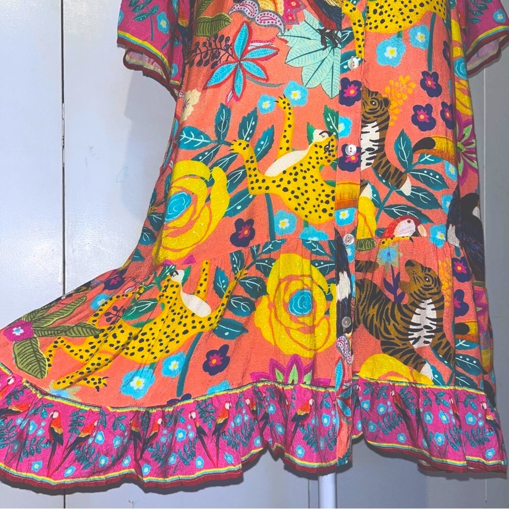 Sohana Button Front Short Sleeve Dress Tropical Print - Picture 3 of 13